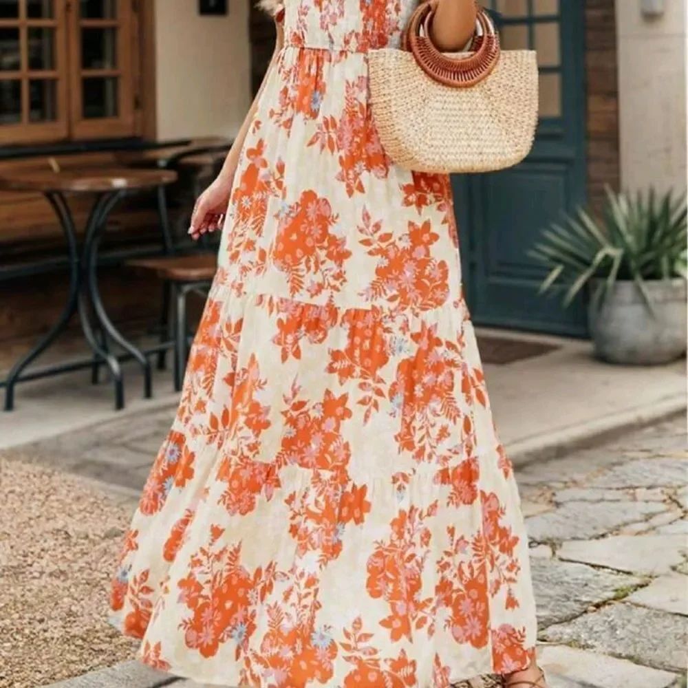 SHEIN Orange Sleeveless Maxi Sundress